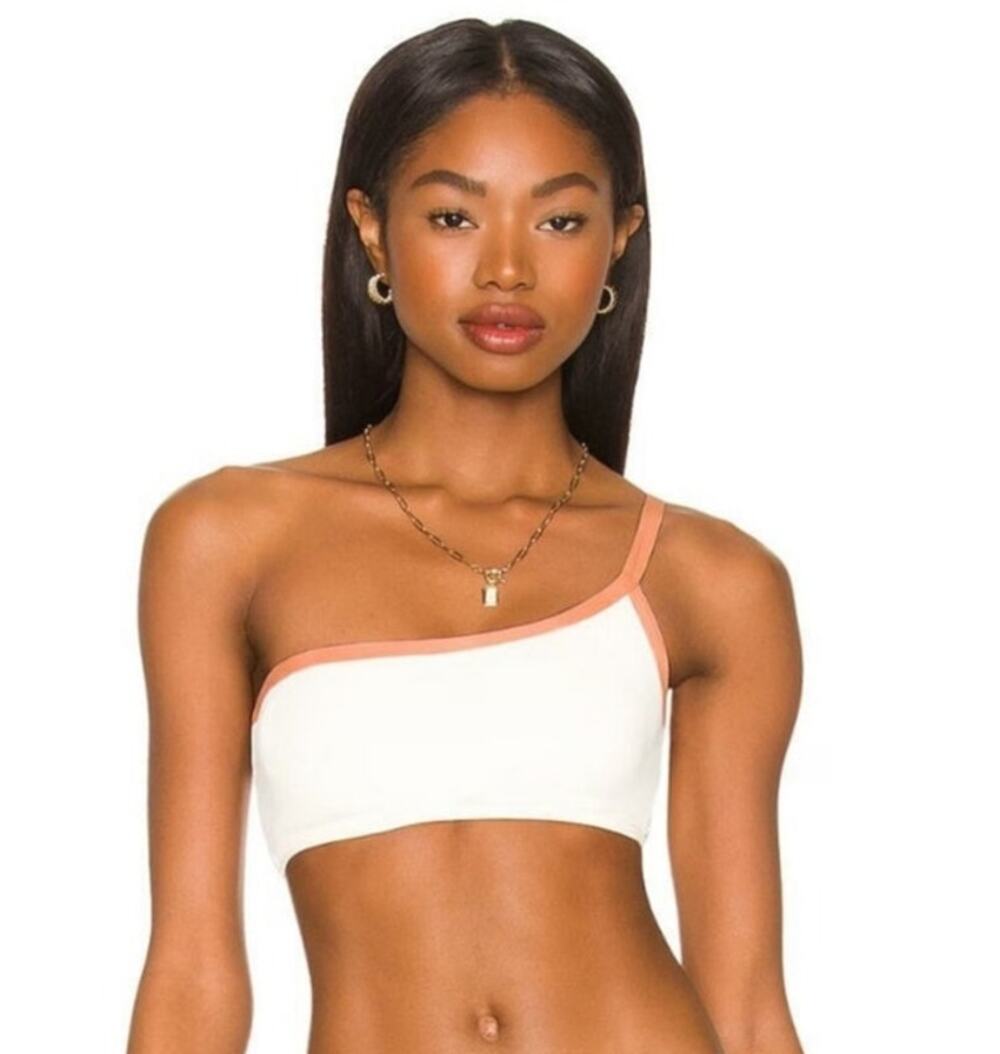 L*Space Axel Bikini Top in Cream & Orange Size Medium NWT One Shoulder